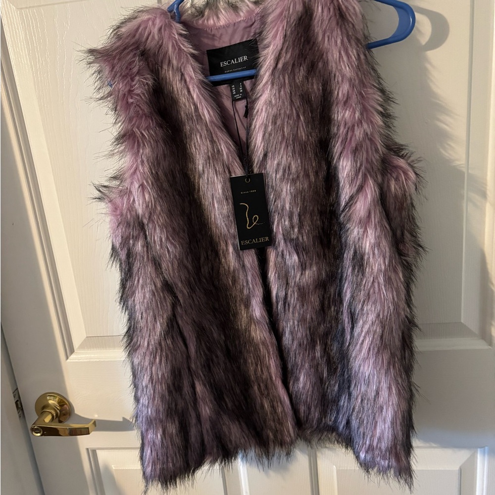 Escalier Faux Fur Vest in Purple and Black